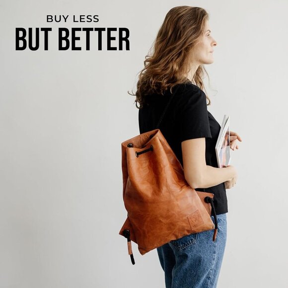 Women\'s Brown Vintage Genuine Leather Gym Bag Drawstring Imported Backpack main image 8
